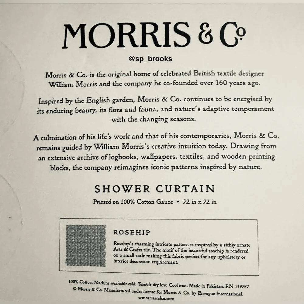 🎁MORRIS & Co. Shower Curtain - Cotton Gauze Rosehip Blue and White - 72”x72”